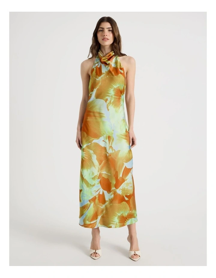 Satin Halter Neck Maxi Dress in Yellow image 1