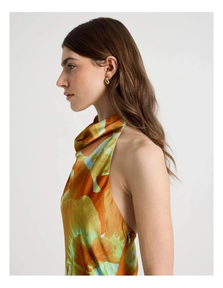 Satin Halter Neck Maxi Dress in Yellow image 2
