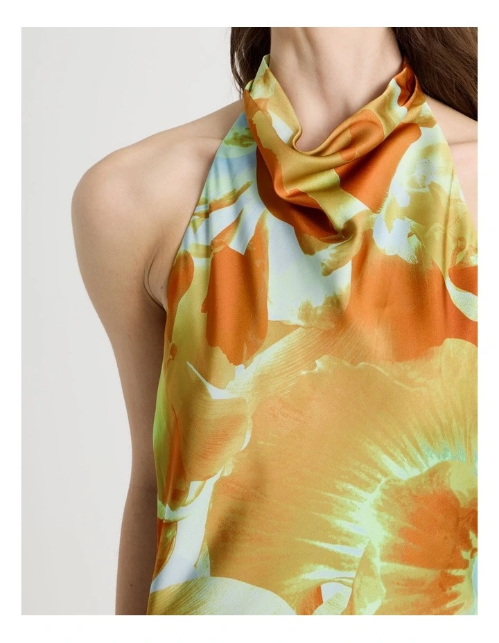 Satin Halter Neck Maxi Dress in Yellow image 3