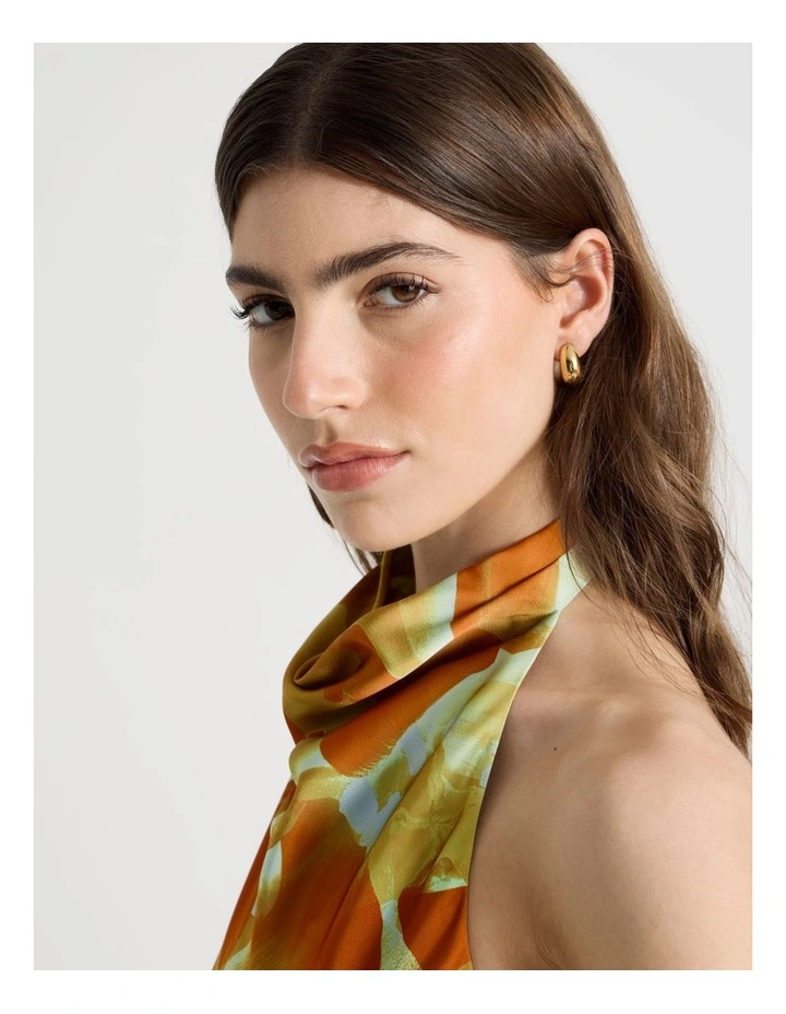 Satin Halter Neck Maxi Dress in Yellow image 4