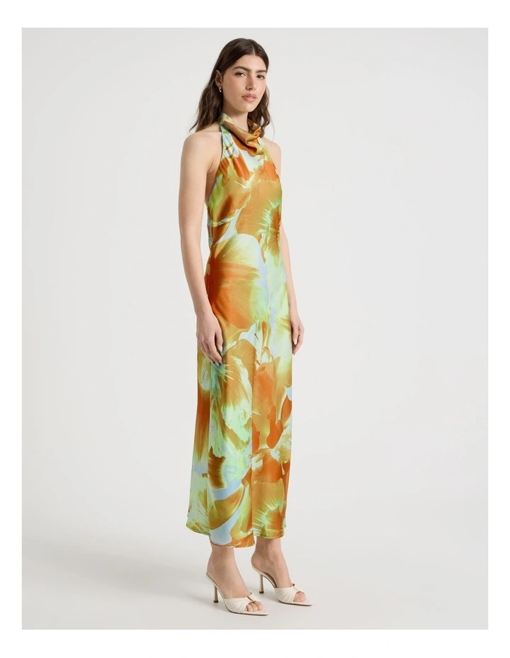 Satin Halter Neck Maxi Dress in Yellow image 5