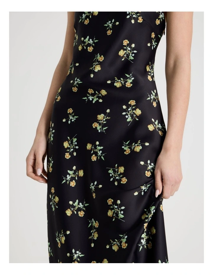 Satin Boat Neck Midi Dress in Black image 7