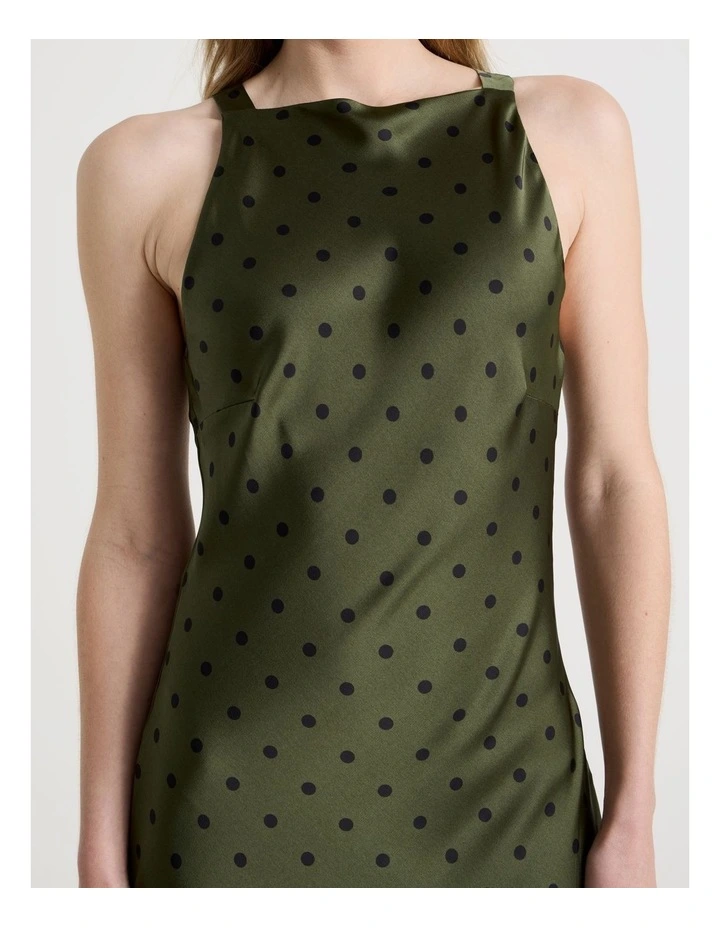 Satin Boat Neck Midi Dress in Khaki image 7