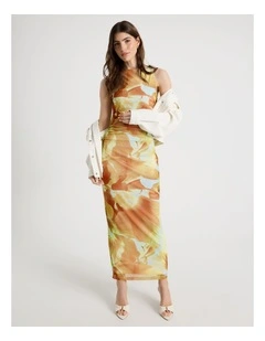 Mesh Sleeveless Midi Dress in Yellow