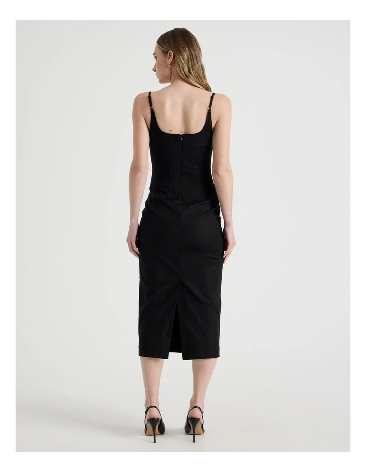Cotton Blend Sleeveless Midi Dress with Darts in Black image 6