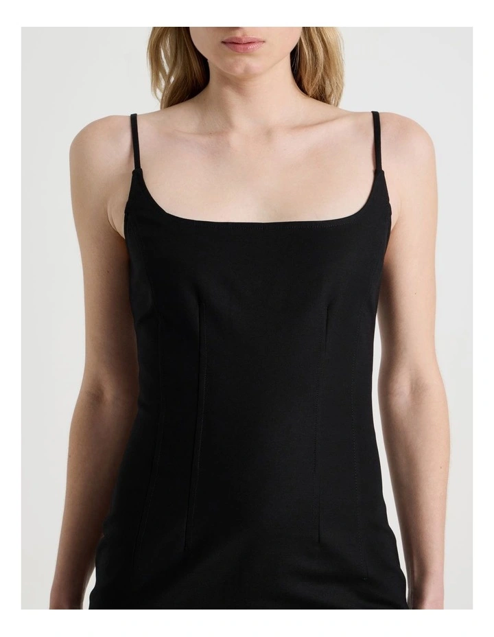 Cotton Blend Sleeveless Midi Dress with Darts in Black image 7