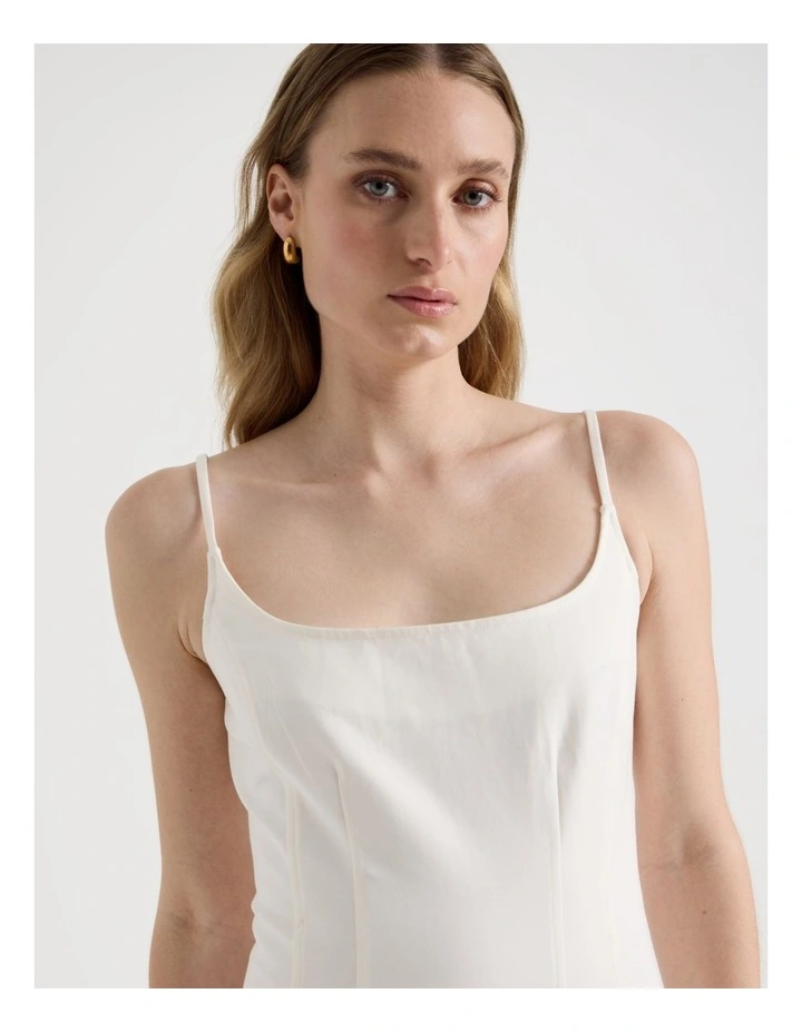 Cotton Blend Sleeveless Midi Dress with Darts in Ivory image 2