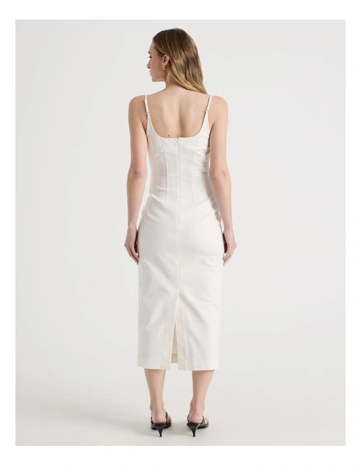 Cotton Blend Sleeveless Midi Dress with Darts in Ivory image 4
