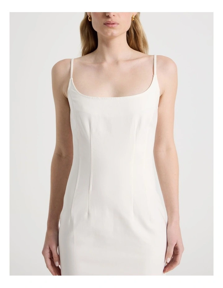 Cotton Blend Sleeveless Midi Dress with Darts in Ivory image 5