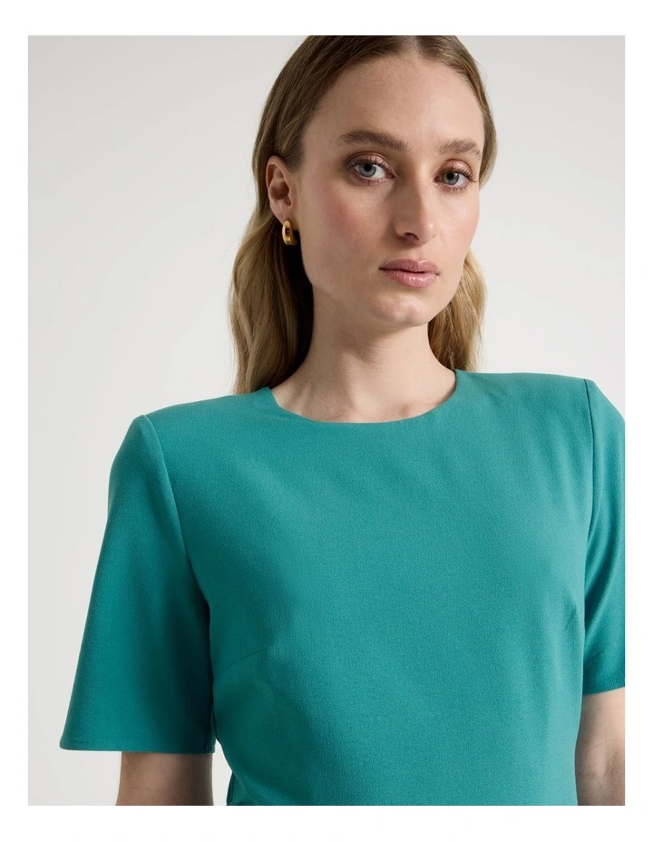 Asymmetric Ruched Short Sleeve Dress in Teal image 6