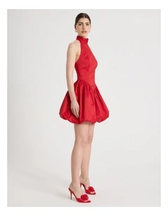 Halter Balloon Mini Dress in Red