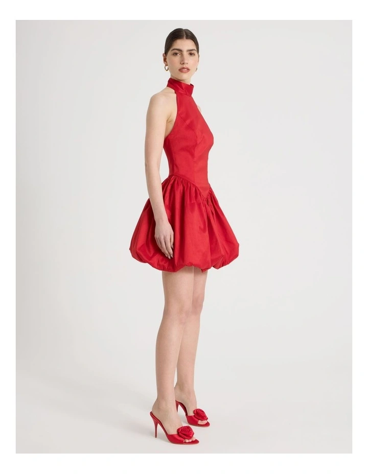 Halter Balloon Mini Dress in Red image 1