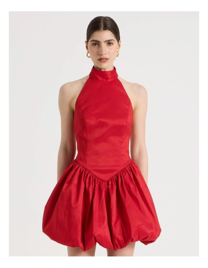 Halter Balloon Mini Dress in Red image 2