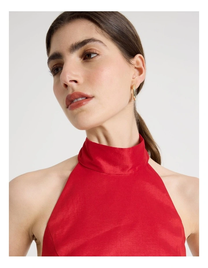 Halter Balloon Mini Dress in Red image 3