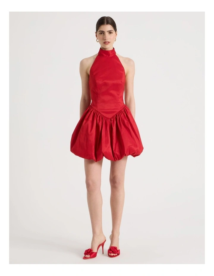 Halter Balloon Mini Dress in Red image 4