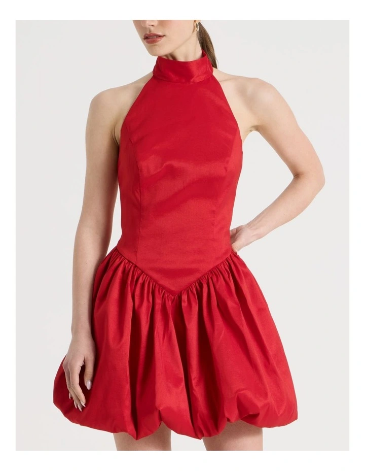 Halter Balloon Mini Dress in Red image 5
