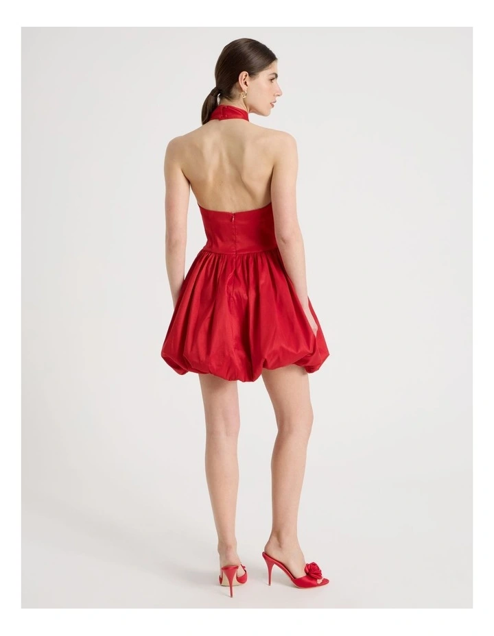 Halter Balloon Mini Dress in Red image 6