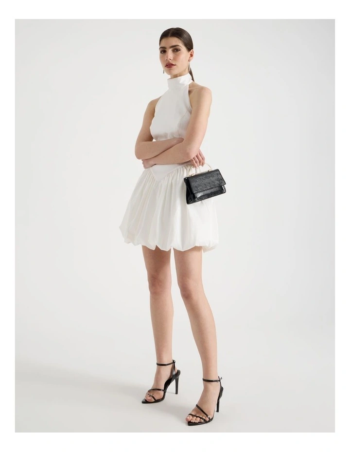 Halter Balloon Mini Dress in White image 1