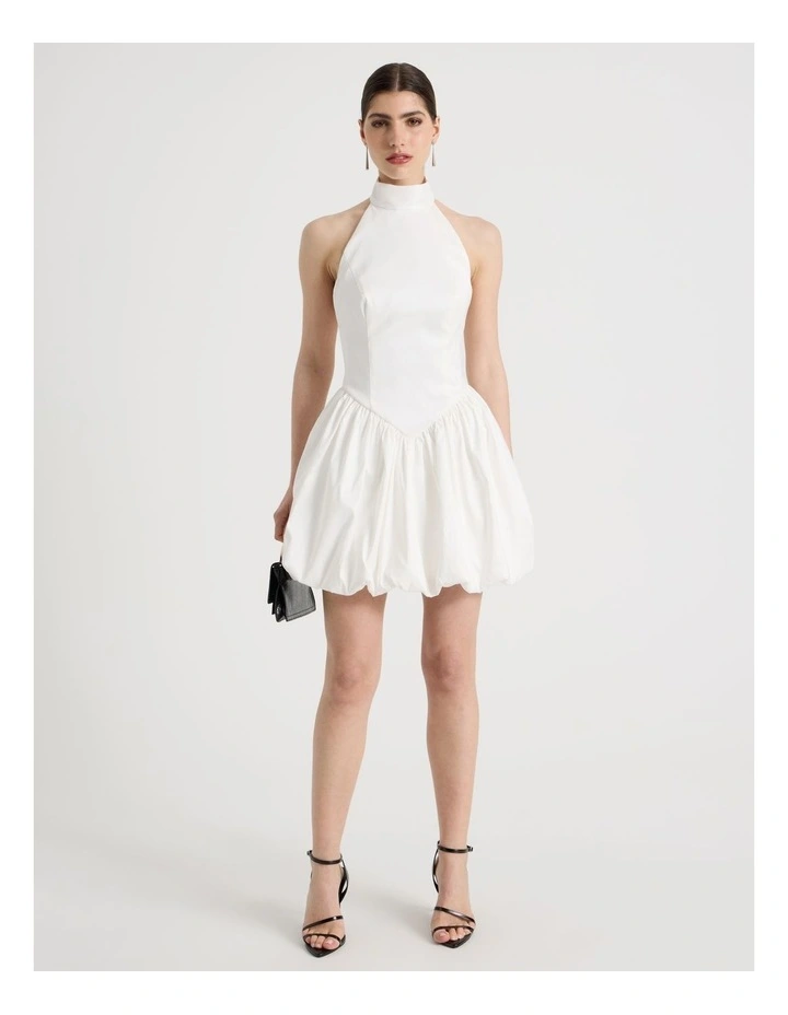 Halter Balloon Mini Dress in White image 4