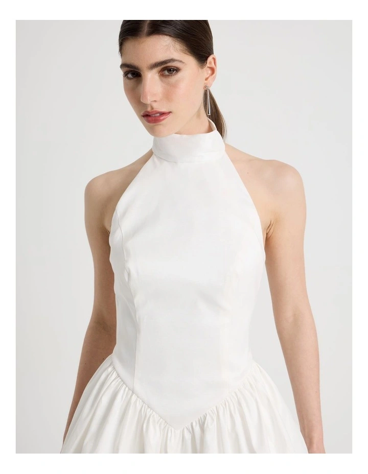 Halter Balloon Mini Dress in White image 5
