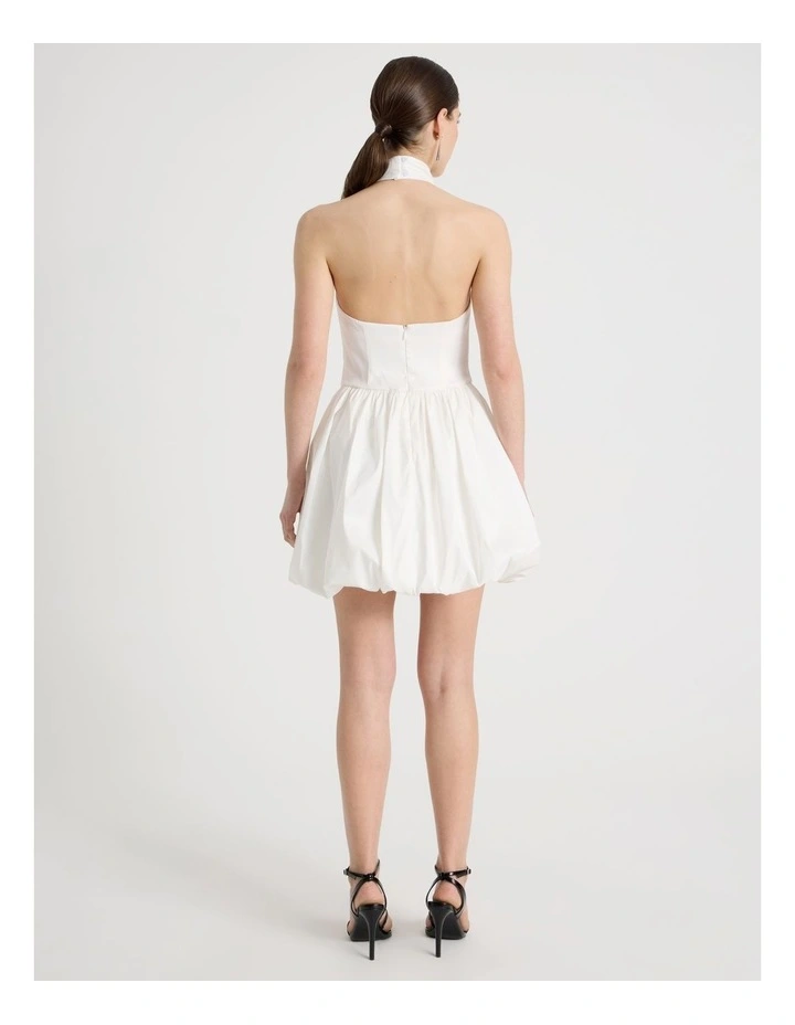 Halter Balloon Mini Dress in White image 6