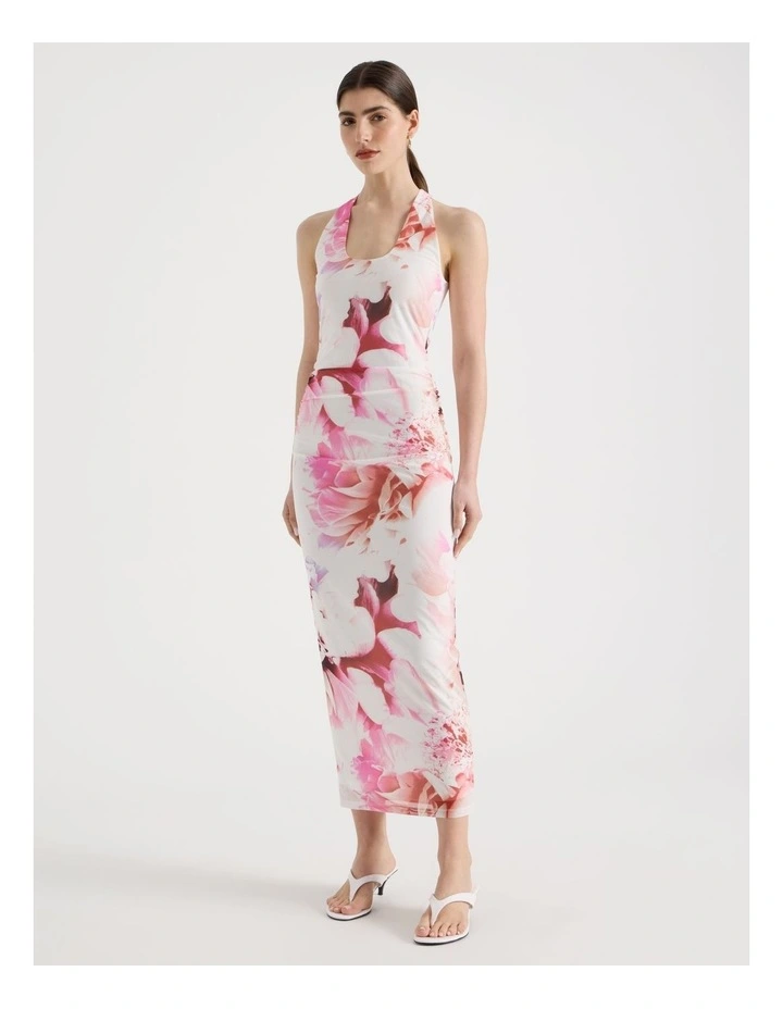 Mesh Square Midi Dress in Pink image 1