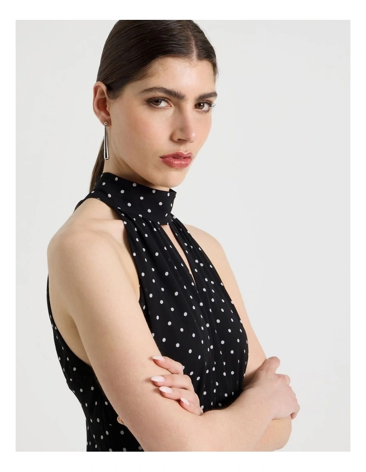Halter Plunge Maxi Dress in Black/White image 2
