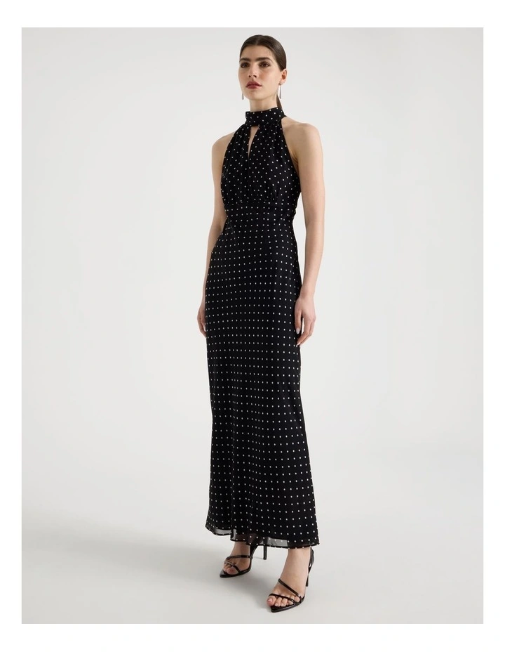 Halter Plunge Maxi Dress in Black/White image 3