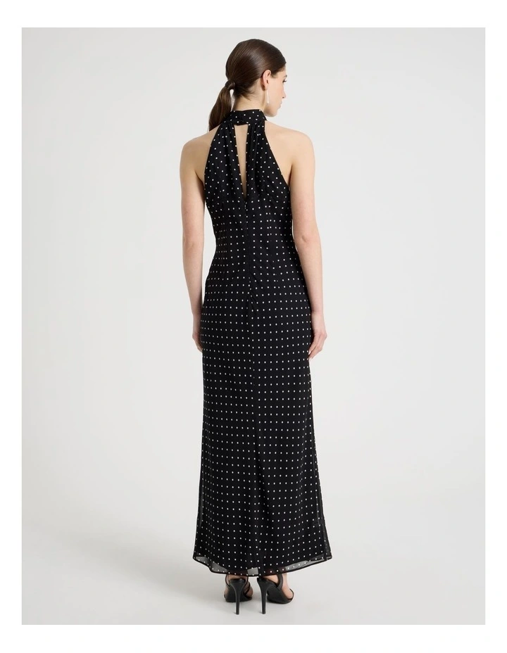 Halter Plunge Maxi Dress in Black/White image 6