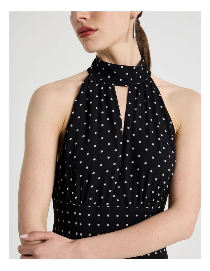 Halter Plunge Maxi Dress in Black/White image 7