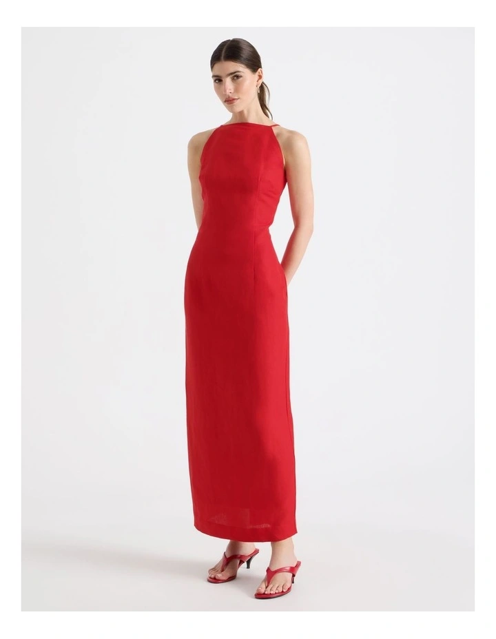 Square Neck Midi Dress in Red image 3