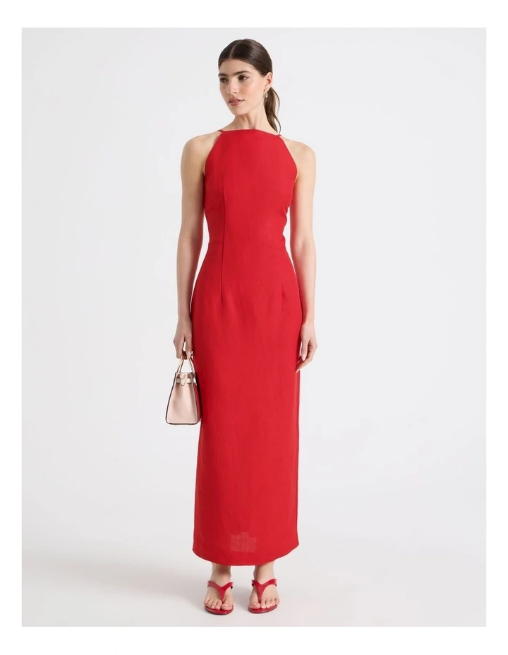Square Neck Midi Dress in Red image 5