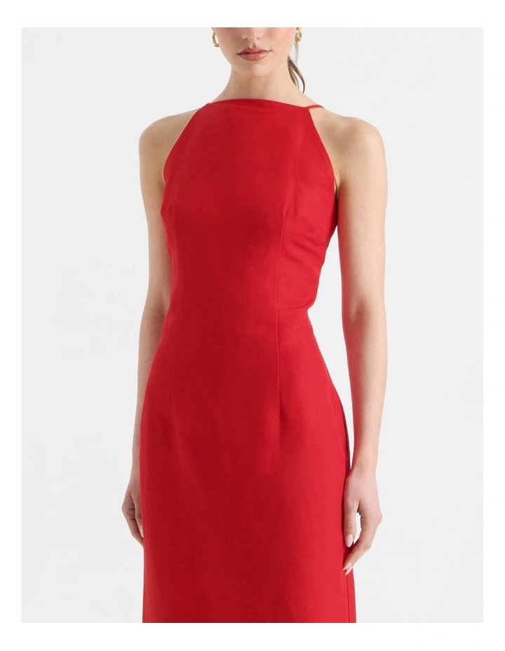Square Neck Midi Dress in Red image 7