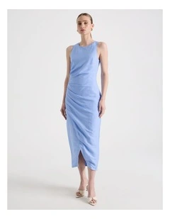 Linen Blend Racer Midi Dress in Sky Blue