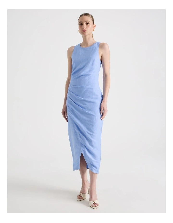 Linen Blend Racer Midi Dress in Sky Blue image 1