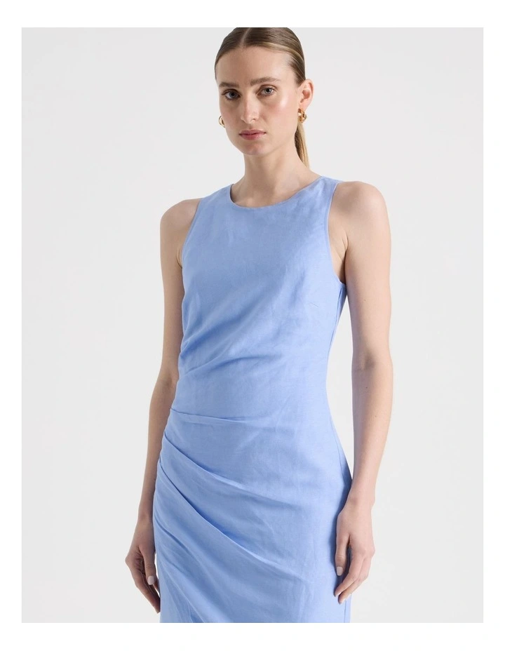 Linen Blend Racer Midi Dress in Sky Blue image 2