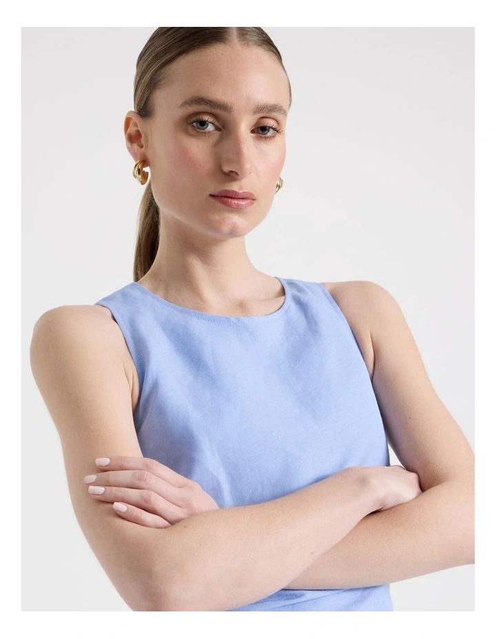 Linen Blend Racer Midi Dress in Sky Blue image 3