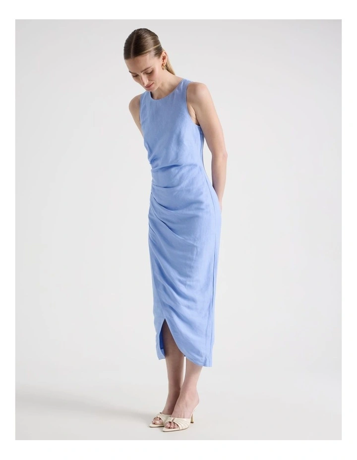 Linen Blend Racer Midi Dress in Sky Blue image 4