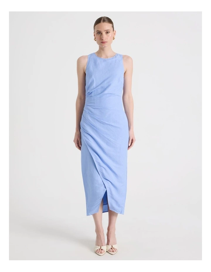 Linen Blend Racer Midi Dress in Sky Blue image 5