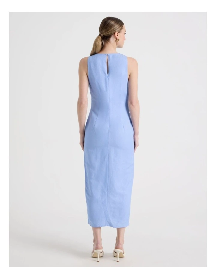 Linen Blend Racer Midi Dress in Sky Blue image 6