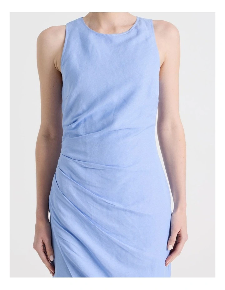 Linen Blend Racer Midi Dress in Sky Blue image 7