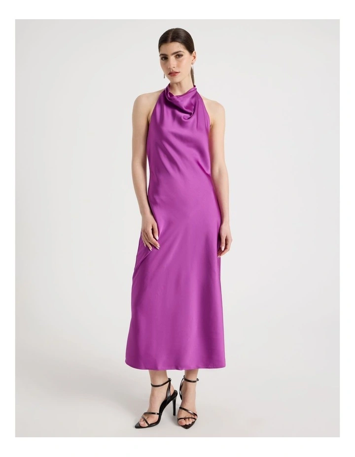 Satin Halter Maxi Dress in Grape image 2