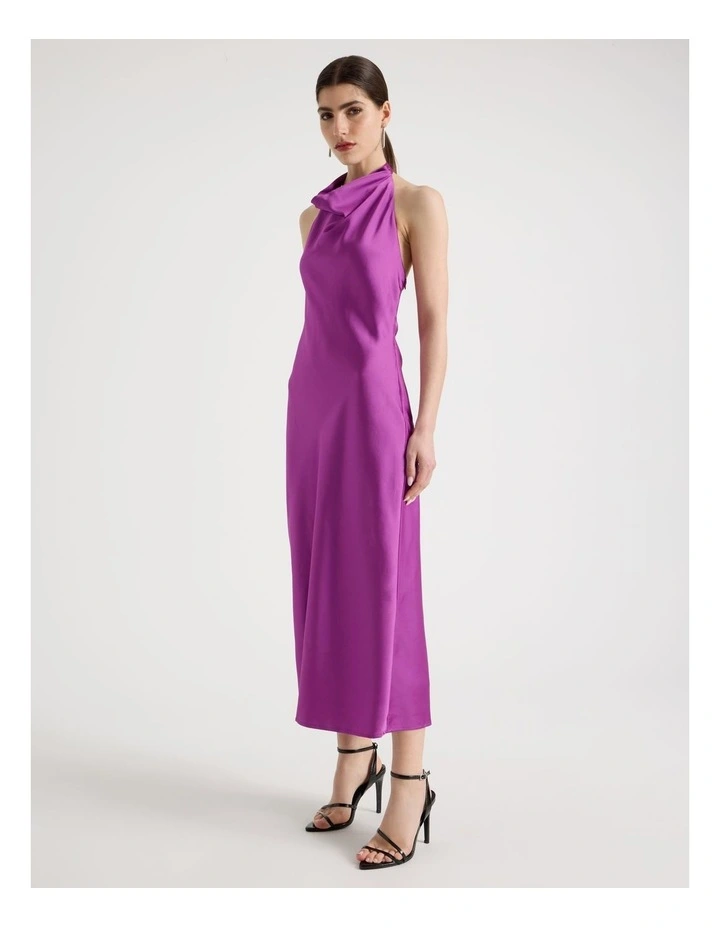 Satin Halter Maxi Dress in Grape image 3