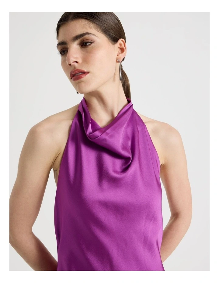 Satin Halter Maxi Dress in Grape image 4