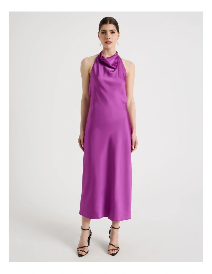 Satin Halter Maxi Dress in Grape image 5