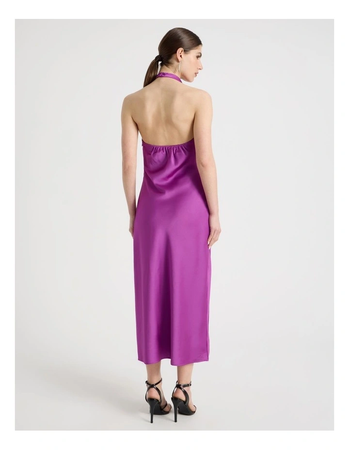 Satin Halter Maxi Dress in Grape image 6