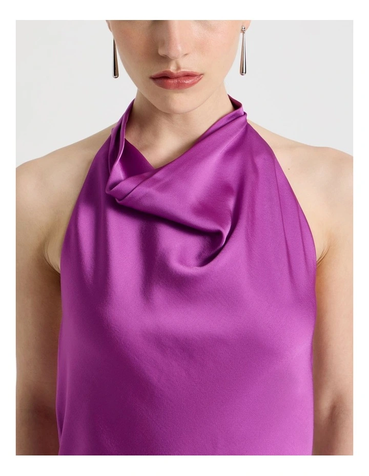 Satin Halter Maxi Dress in Grape image 7