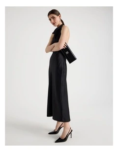 Satin Halter Maxi Dress in Black
