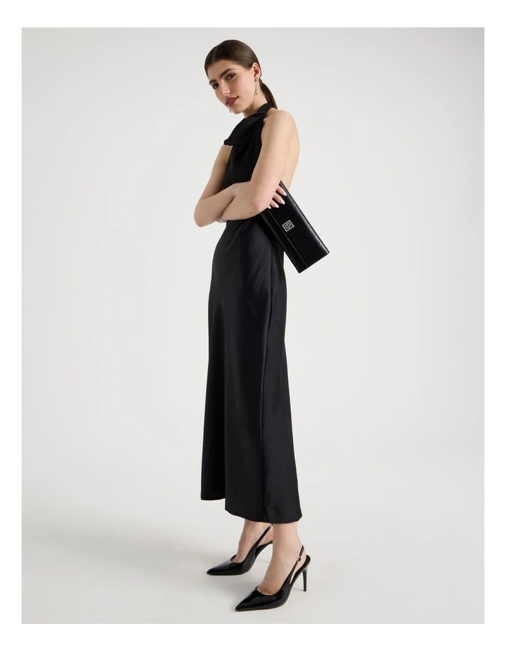 Satin Halter Maxi Dress in Black image 1