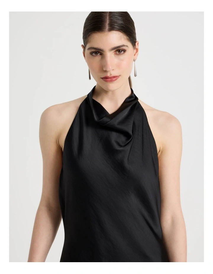 Satin Halter Maxi Dress in Black image 3